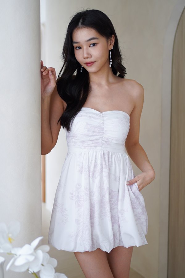 Roselle Padded Sweetheart Bubble Dress (Pink White Floral)