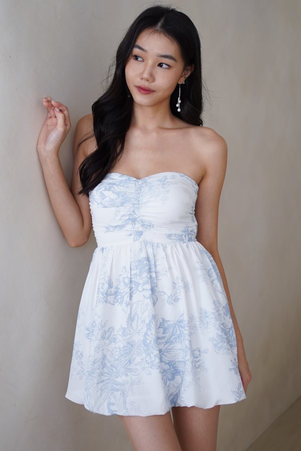 Roselle Padded Sweetheart Bubble Dress (Ice Blue White Floral)