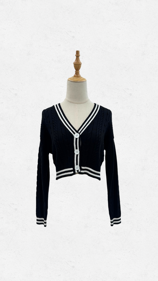 Wendall Contrast Knit Cardigan (Black)