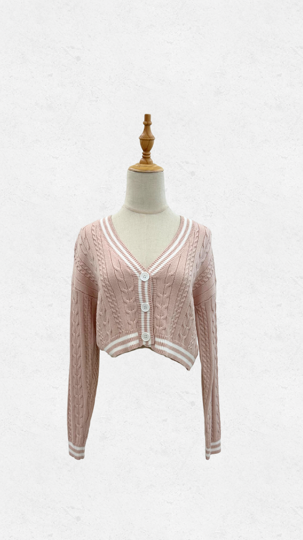 Wendall Contrast Knit Cardigan (Pink)