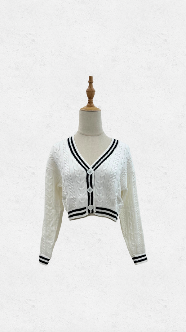 Wendall Contrast Knit Cardigan (White)
