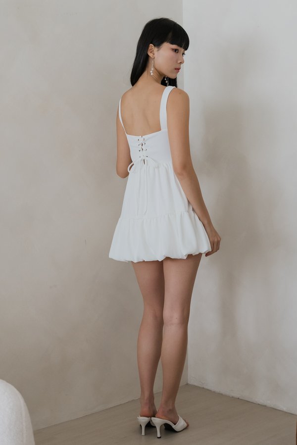 Cael Lace Back Bubble Padded Romper Dress (White)