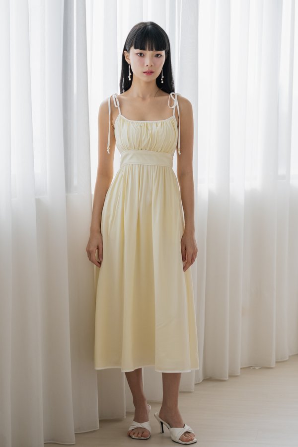 Lynvia Padded Self Tie Contrast Midi Dress (Daffodil) Lynvia Padded Self Tie Contrast Midi Dress (Daffodil)
