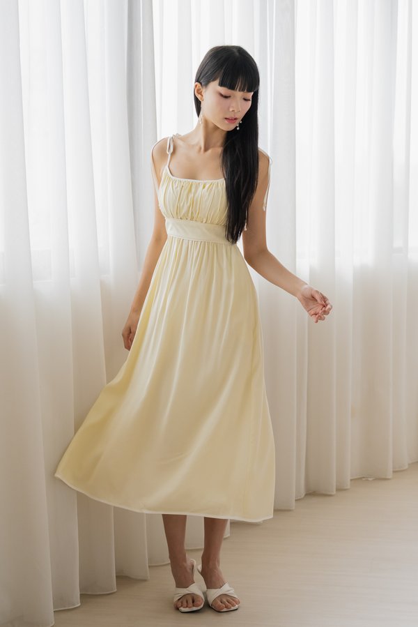 Lynvia Padded Self Tie Contrast Midi Dress (Daffodil) Lynvia Padded Self Tie Contrast Midi Dress (Daffodil)