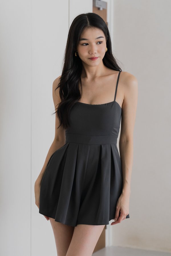 Lazier Pleated Romper (Gunmetal/BackZip)