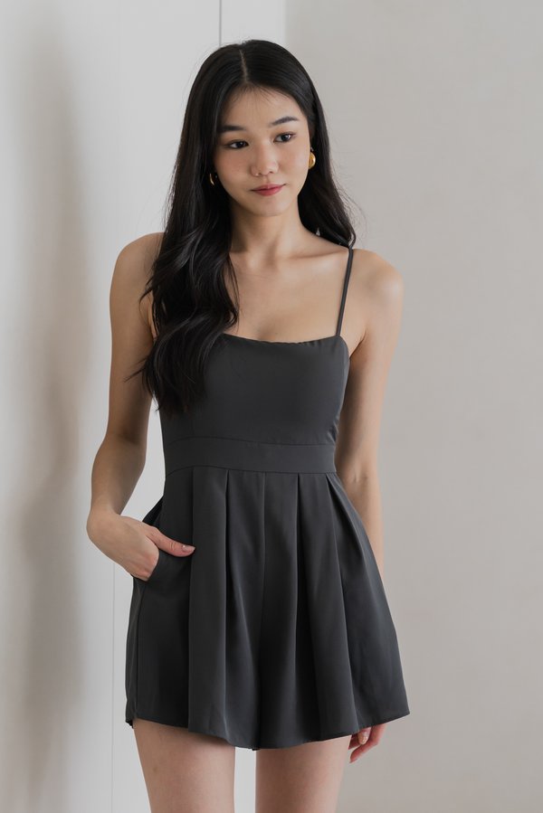 Lazier Pleated Romper (Gunmetal/BackZip)