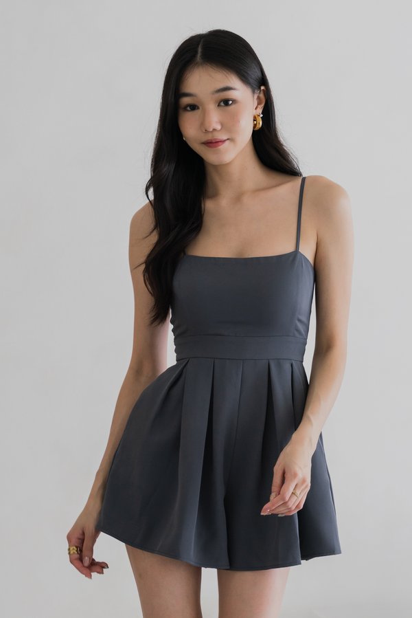 Lazier Pleated Romper (Ash Blue/Backzip) Lazier Pleated Romper (Ash Blue/Backzip)