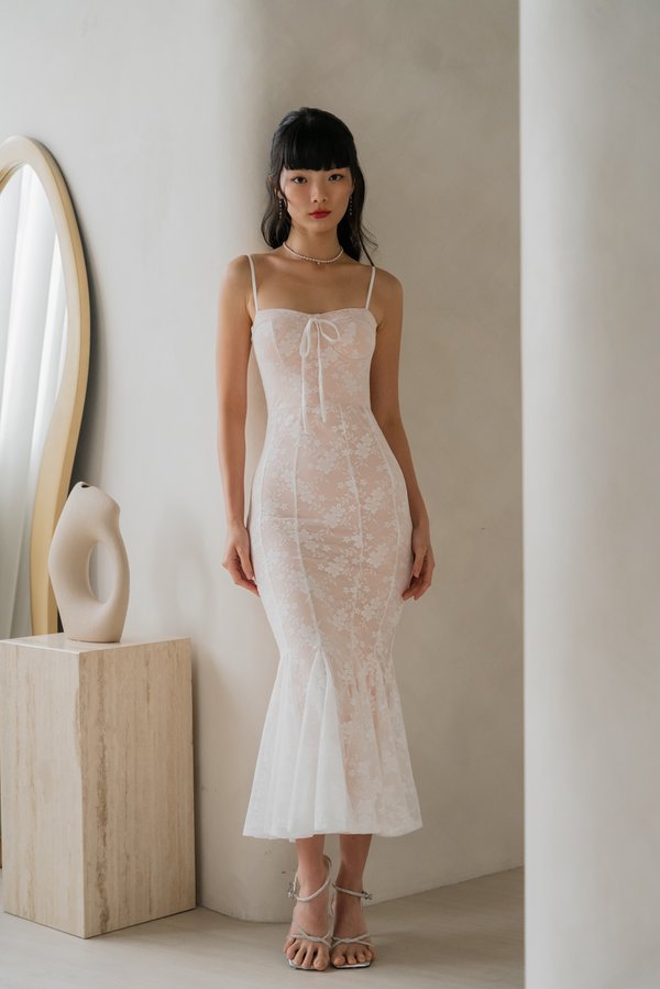Greta Lace Padded Mermaid Dress (White) Greta Lace Padded Mermaid Dress (White)