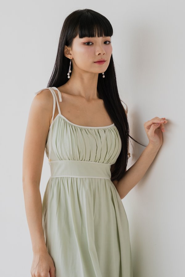 Lynvia Padded Self Tie Contrast Midi Dress (Mint) Lynvia Padded Self Tie Contrast Midi Dress (Mint)