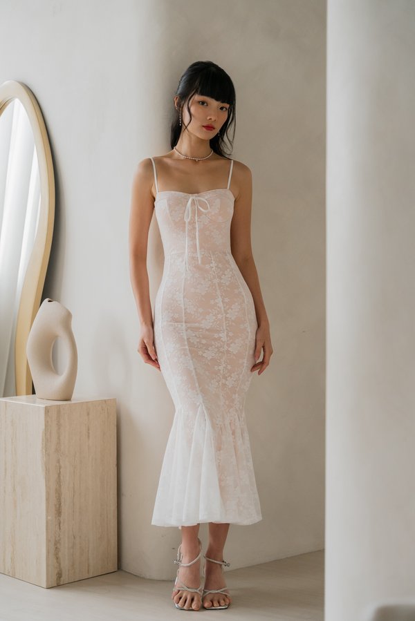 Greta Lace Padded Mermaid Dress (White) Greta Lace Padded Mermaid Dress (White)