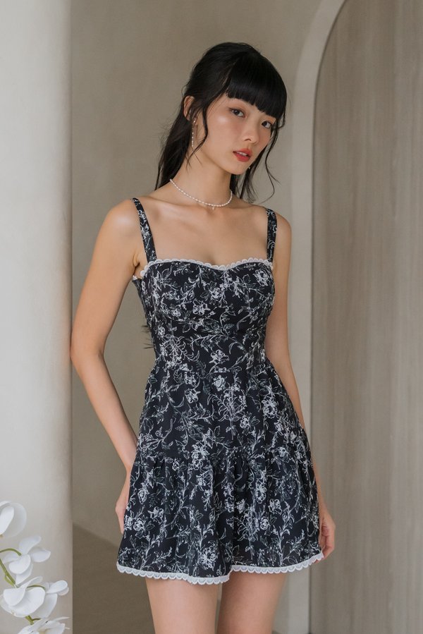 Seona Lace Padded Romper Dress (Monet x Black)