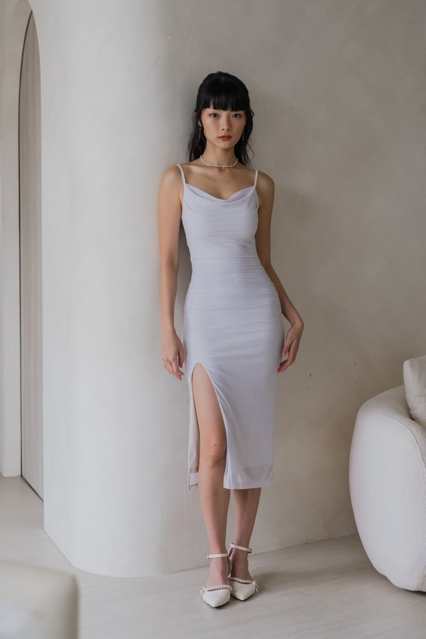 Renice Padded Cowl Neck Dress (Ice Blue Grey)