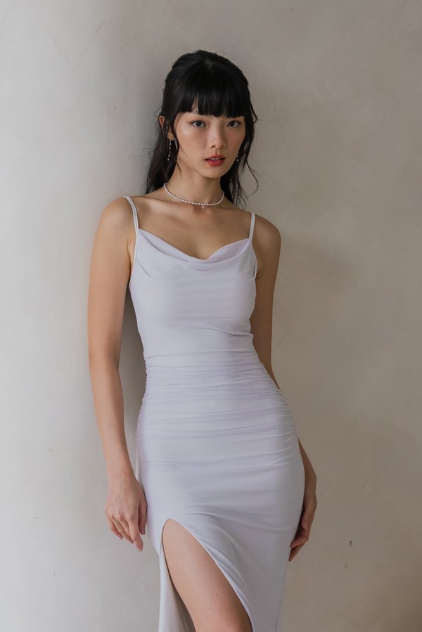 Renice Padded Cowl Neck Dress (Ice Blue Grey)