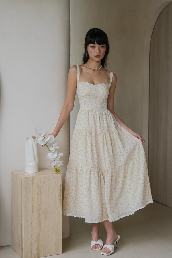 Selene Vintage Lace Dress (Sunshine Yellow Floral)