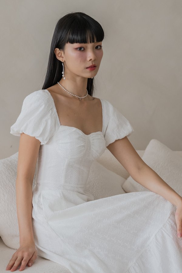 Lucille Bustier Eyelet Padded Dress (White)