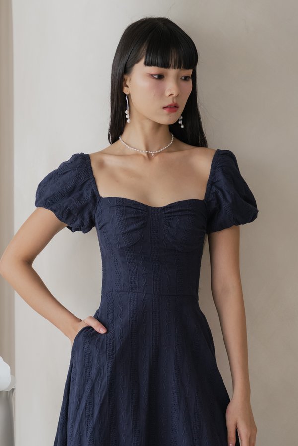 Lucille Bustier Eyelet Padded Dress (Navy)