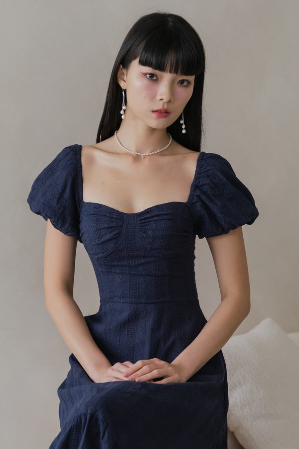 Lucille Bustier Eyelet Padded Dress (Navy)