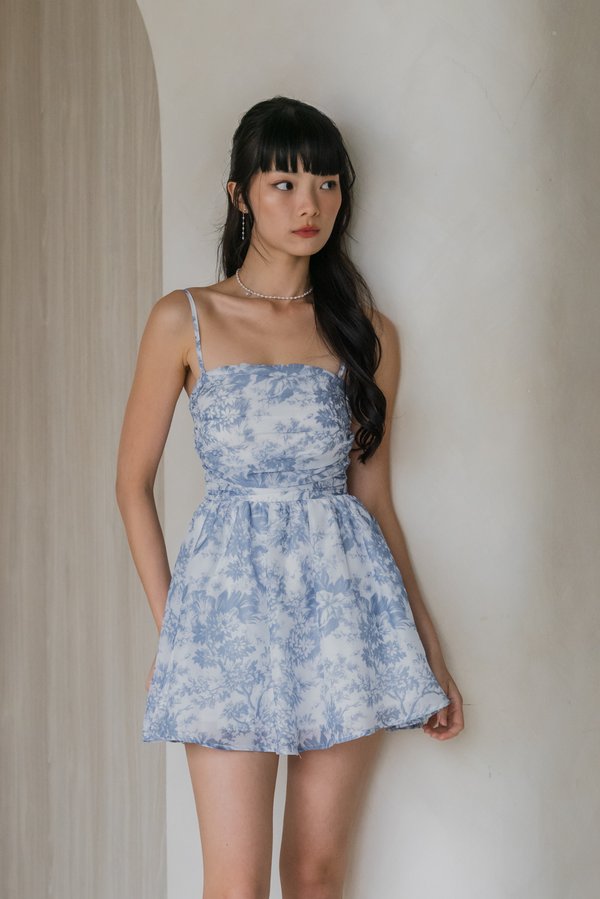 Edith Mini Romper Dress (Azure Blue Floral)