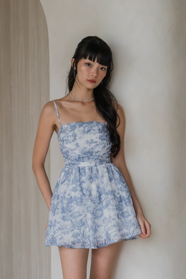 Edith Mini Romper Dress (Azure Blue Floral)