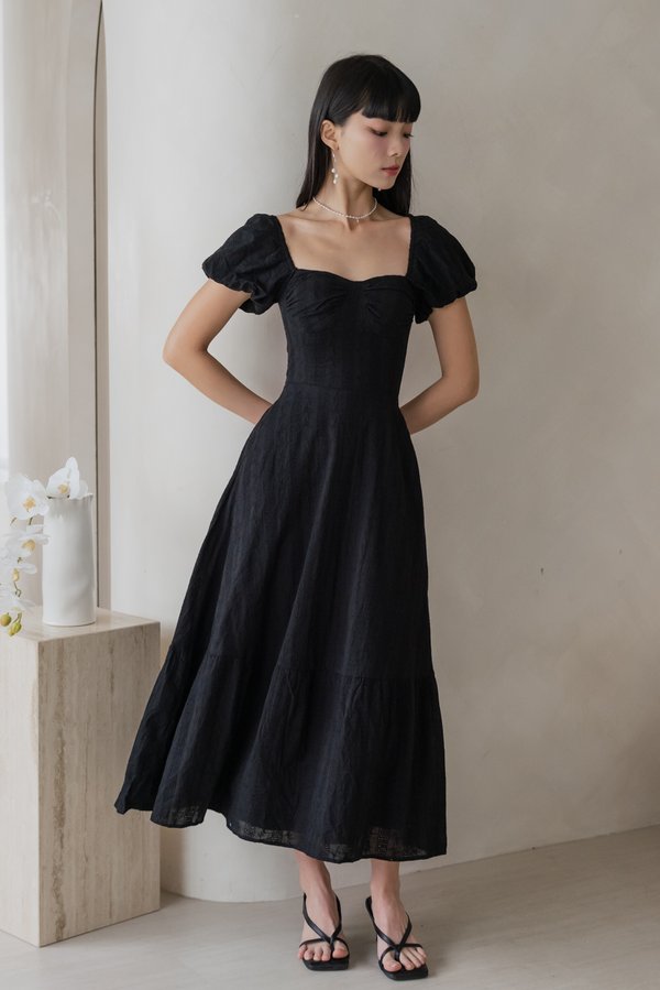 Lucille Bustier Eyelet Padded Dress (Black)