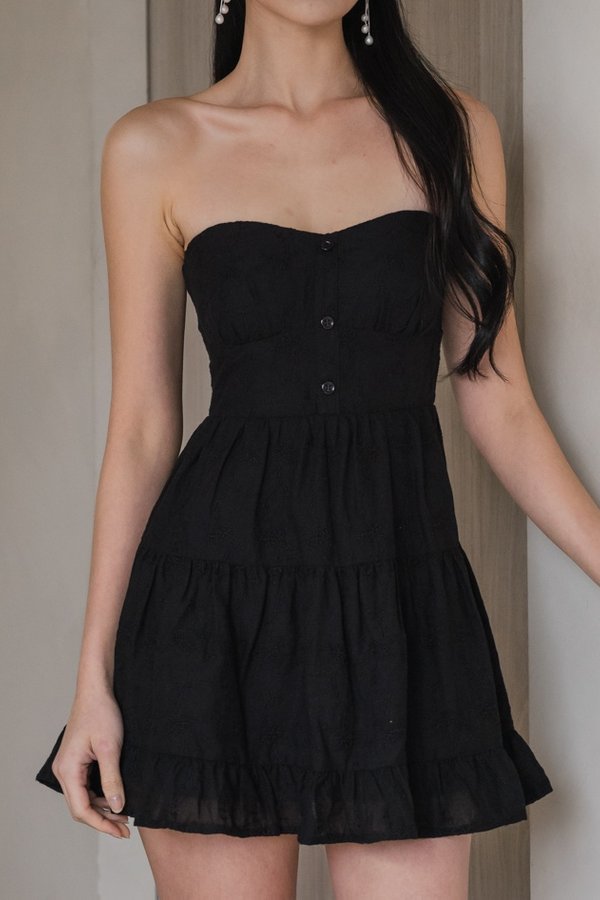 Avery Cotton Eyelet Romper Dress (Black)