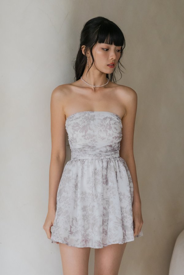 Edith Mini Romper Dress (Dove Grey Floral)