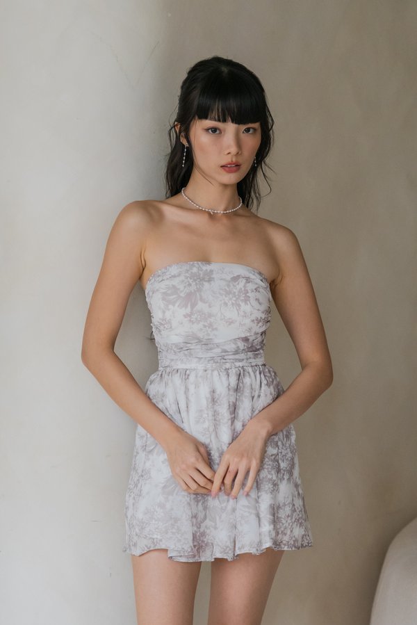 Edith Mini Romper Dress (Dove Grey Floral)