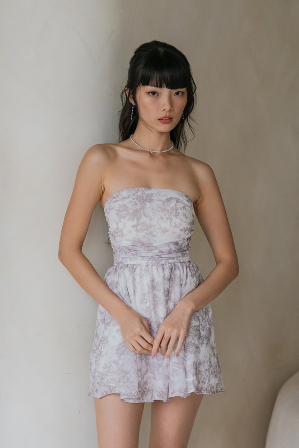 Edith Mini Romper Dress (Light Taupe Floral) Edith Mini Romper Dress (Light Taupe Floral)