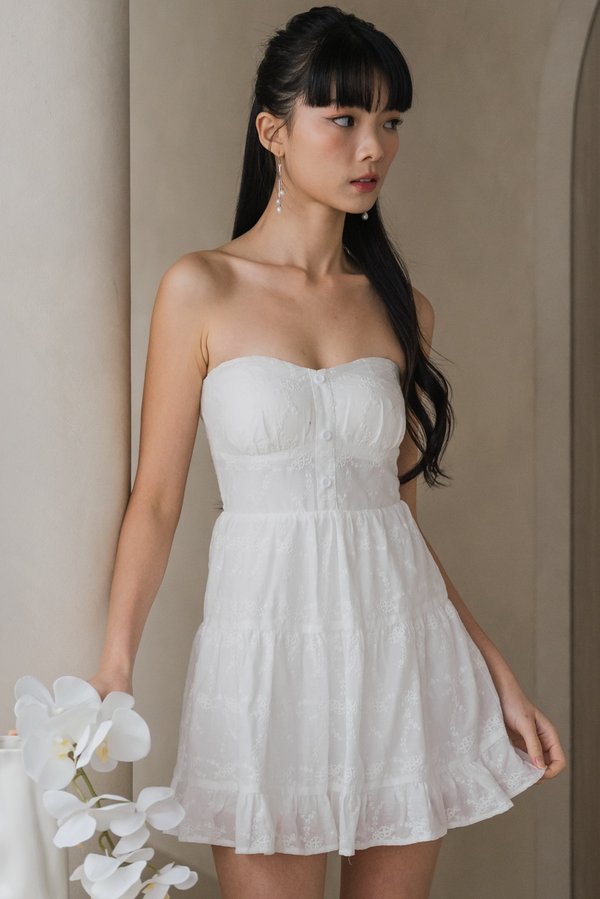 Avery Cotton Eyelet Romper Dress (White)