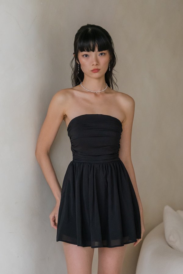 Edith Mini Romper Dress (Black)