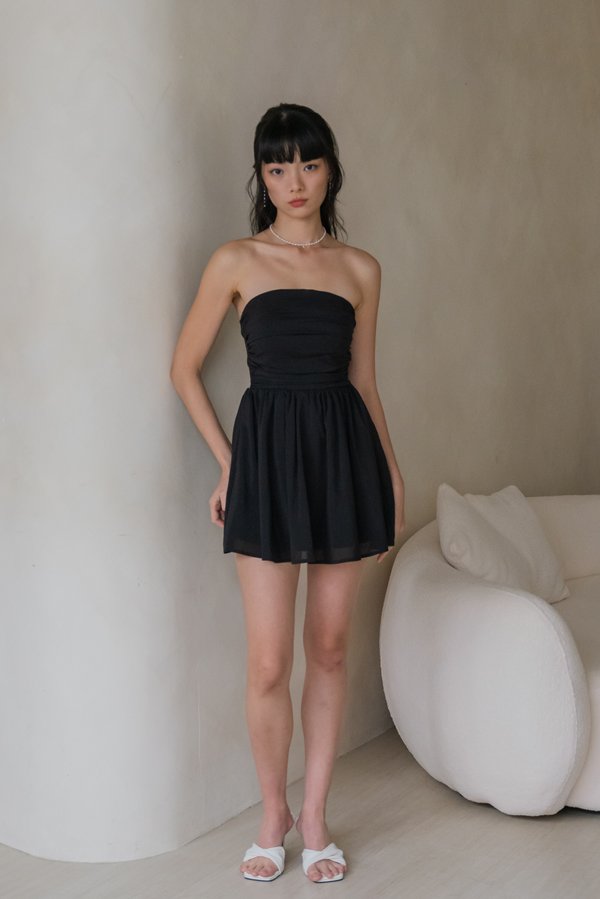 Edith Mini Romper Dress (Black)