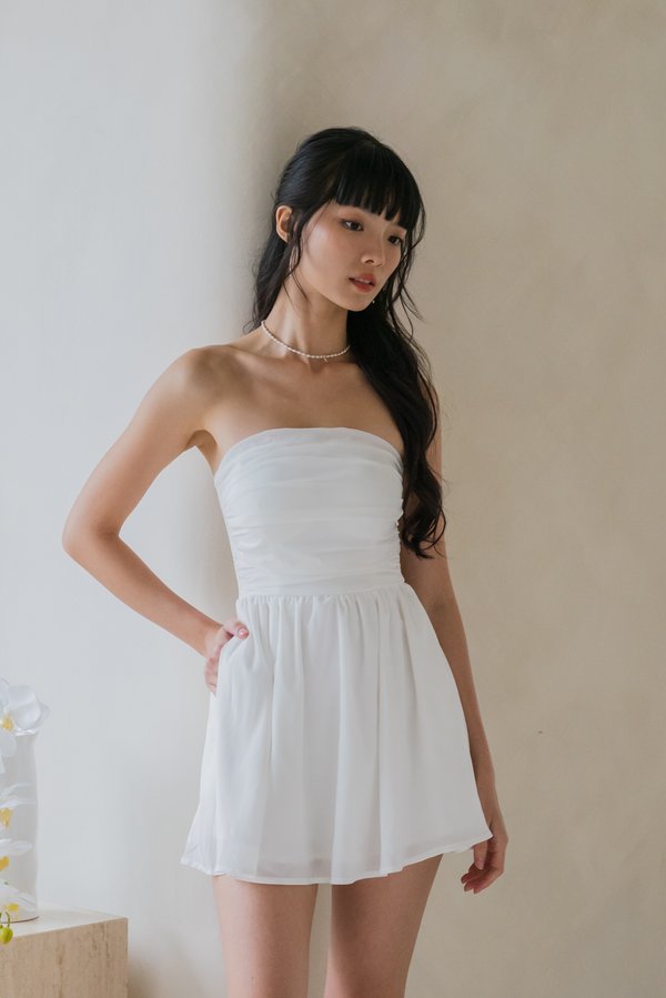 Edith Mini Romper Dress (White)