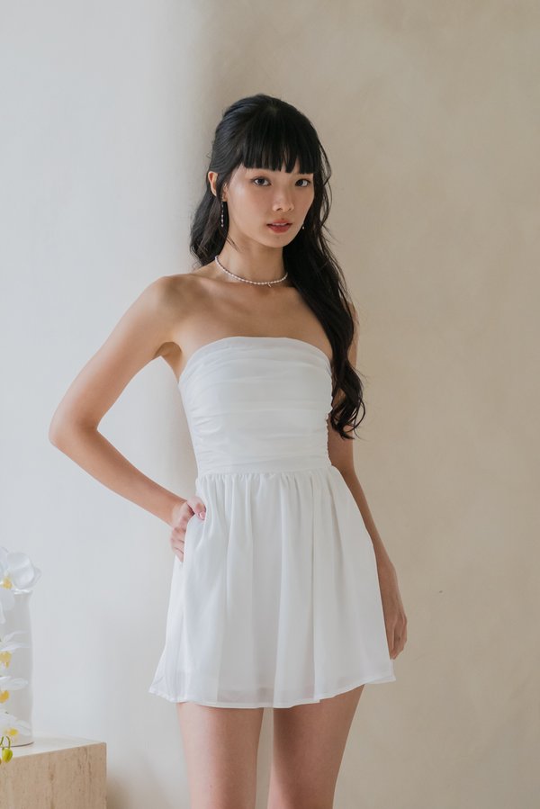 Edith Mini Romper Dress (White)