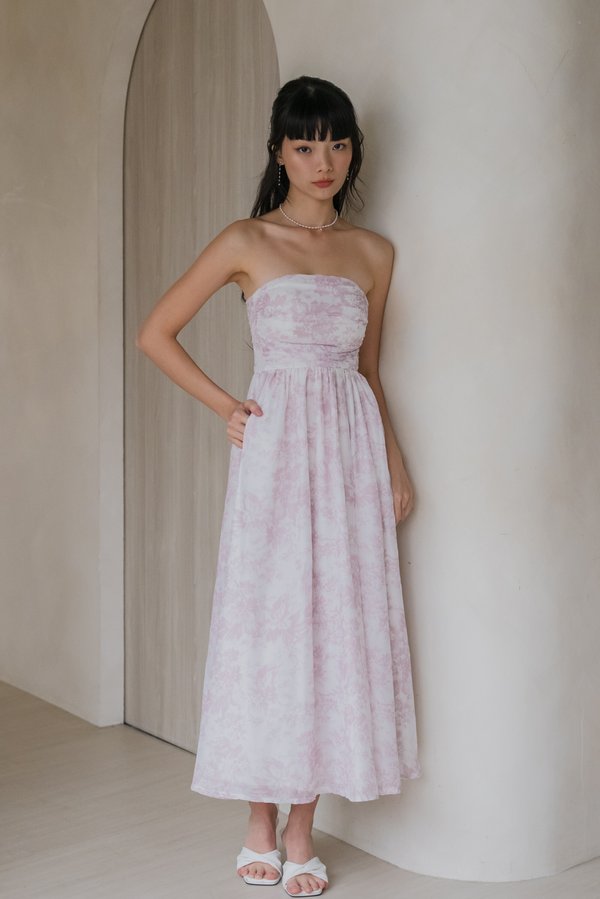 Edith Ruched Midi Dress (Soft Pink Floral) Edith Ruched Midi Dress (Soft Pink Floral)