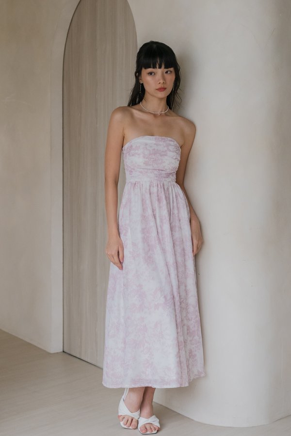 Edith Ruched Midi Dress (Soft Pink Floral) Edith Ruched Midi Dress (Soft Pink Floral)