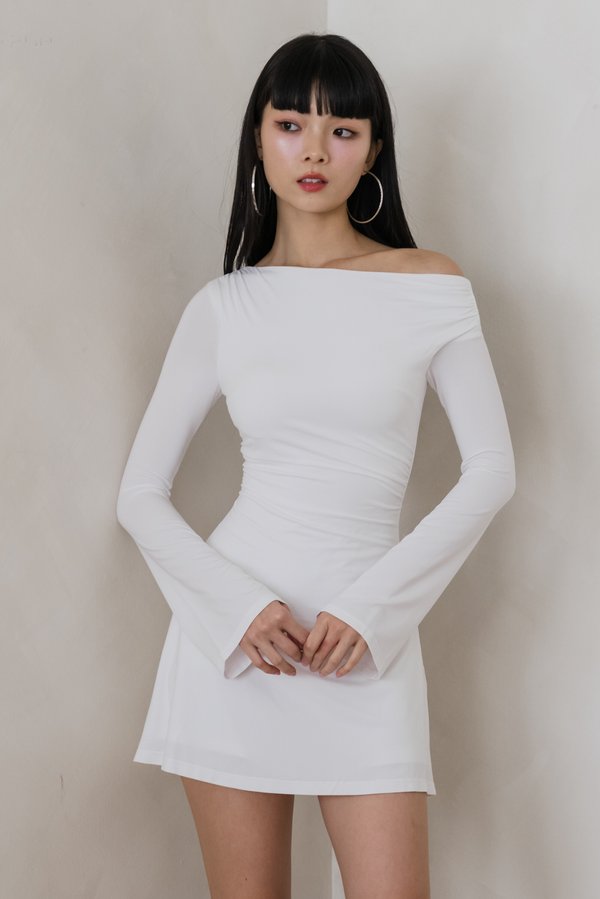 Rylie One Shoulder Padded Romper Dress (White)