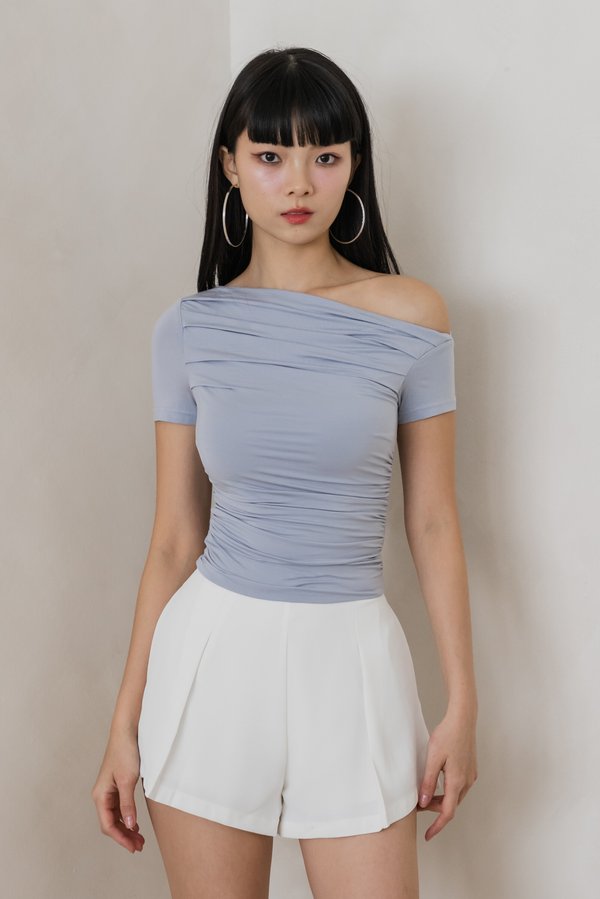 Zoey One Shoulder Ruch Padded Top (Baby Blue)
