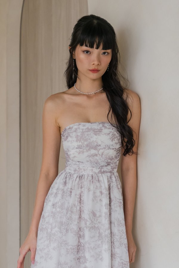 Edith Ruched Midi Dress (Light Taupe Floral) Edith Ruched Midi Dress (Light Taupe Floral)