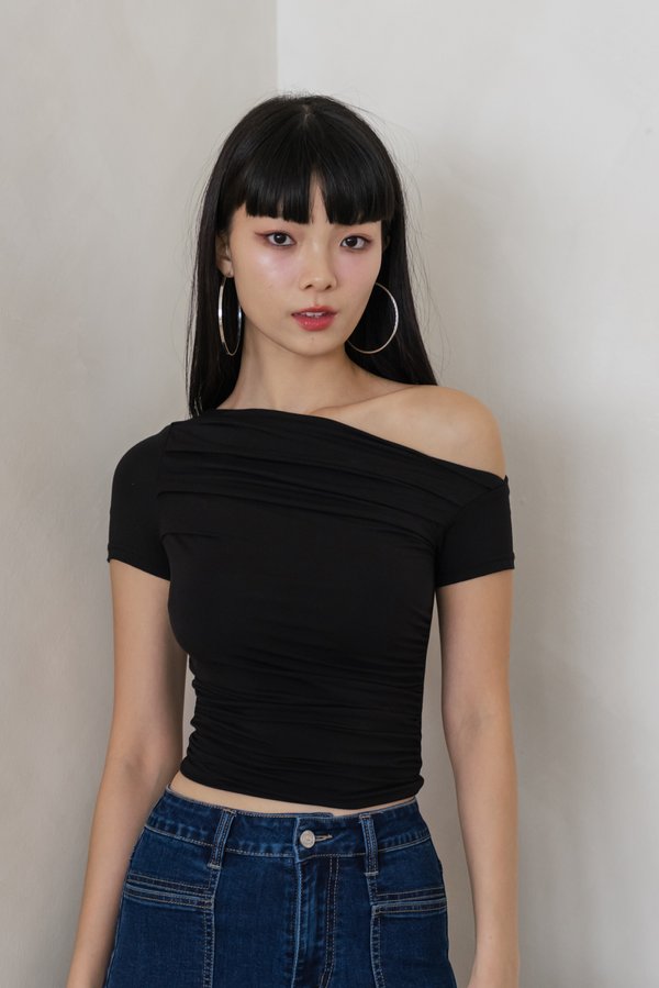 Zoey One Shoulder Ruch Padded Top (Black) Zoey One Shoulder Ruch Padded Top (Black)