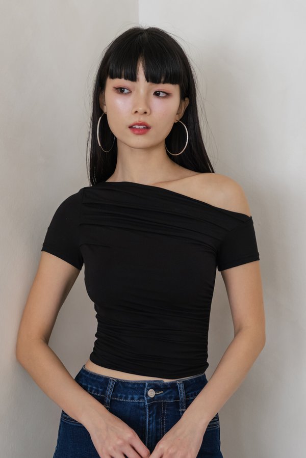 Zoey One Shoulder Ruch Padded Top (Black) Zoey One Shoulder Ruch Padded Top (Black)