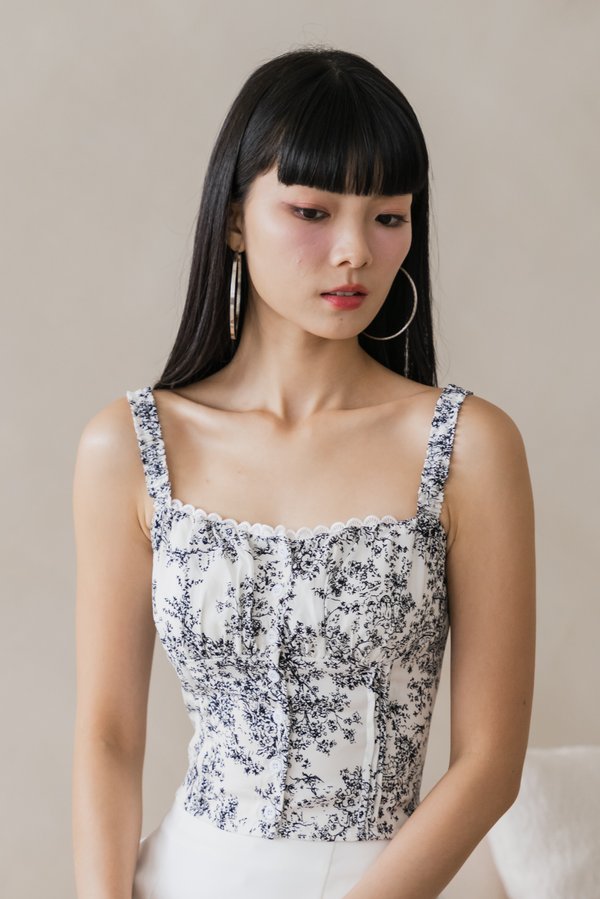 Allyssa Smocked Strap Padded Top (Black Floral)