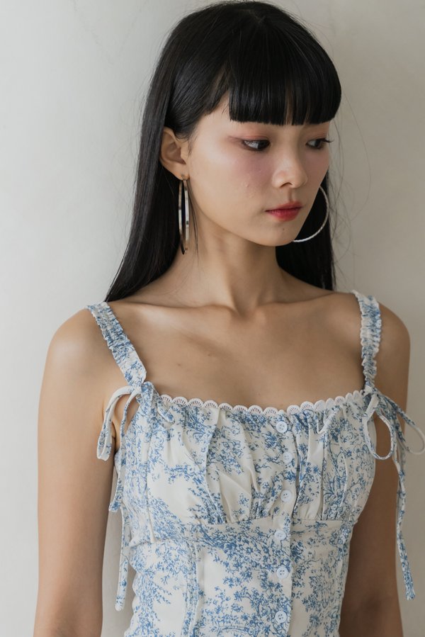 Allyssa Smocked Strap Padded Top (Blue Floral)