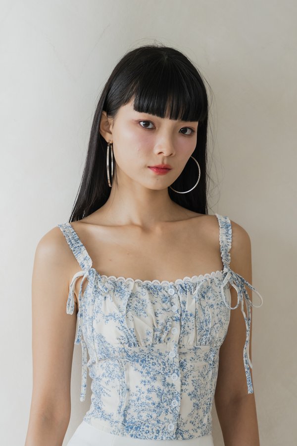 Allyssa Smocked Strap Padded Top (Blue Floral)