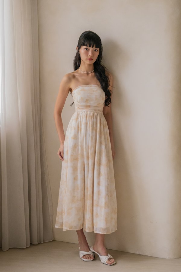 Celia Ruched Padded Midi Dress (Sunshine) Celia Ruched Padded Midi Dress (Sunshine)