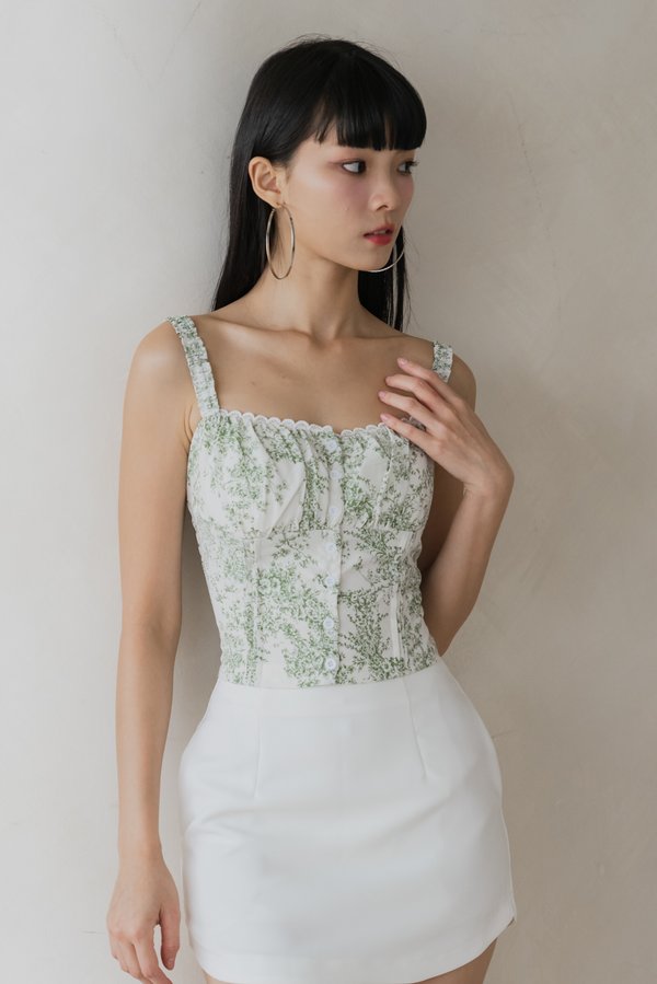 Allyssa Smocked Strap Padded Top (Jade Floral)