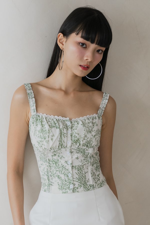 Allyssa Smocked Strap Padded Top (Jade Floral)