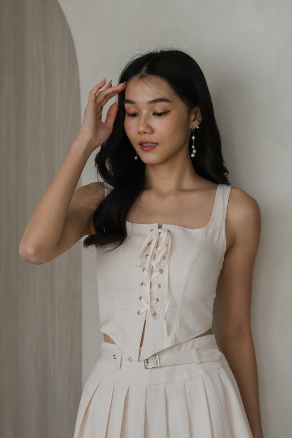 Vivienne Tie String Padded Top (Ivory Stripes)