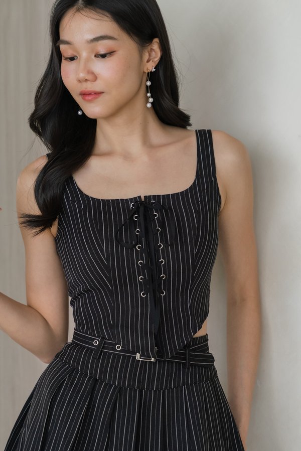 Vivienne Tie String Padded Top (Black Stripes)