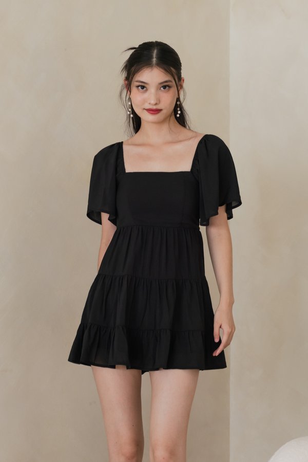 [SLEEVED] Kaelyn Padded Tier Romper Dress (Black)