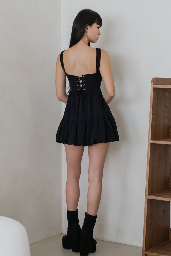 Cael Lace Back Bubble Padded Romper Dress (Black)